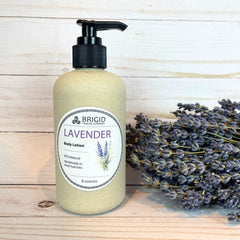 lavender body lotion eight 8 ounce bottles in wheat straw bottles with plastic pump by brigid trading company hand made in the usa manufactured in america washington state kitsap county
