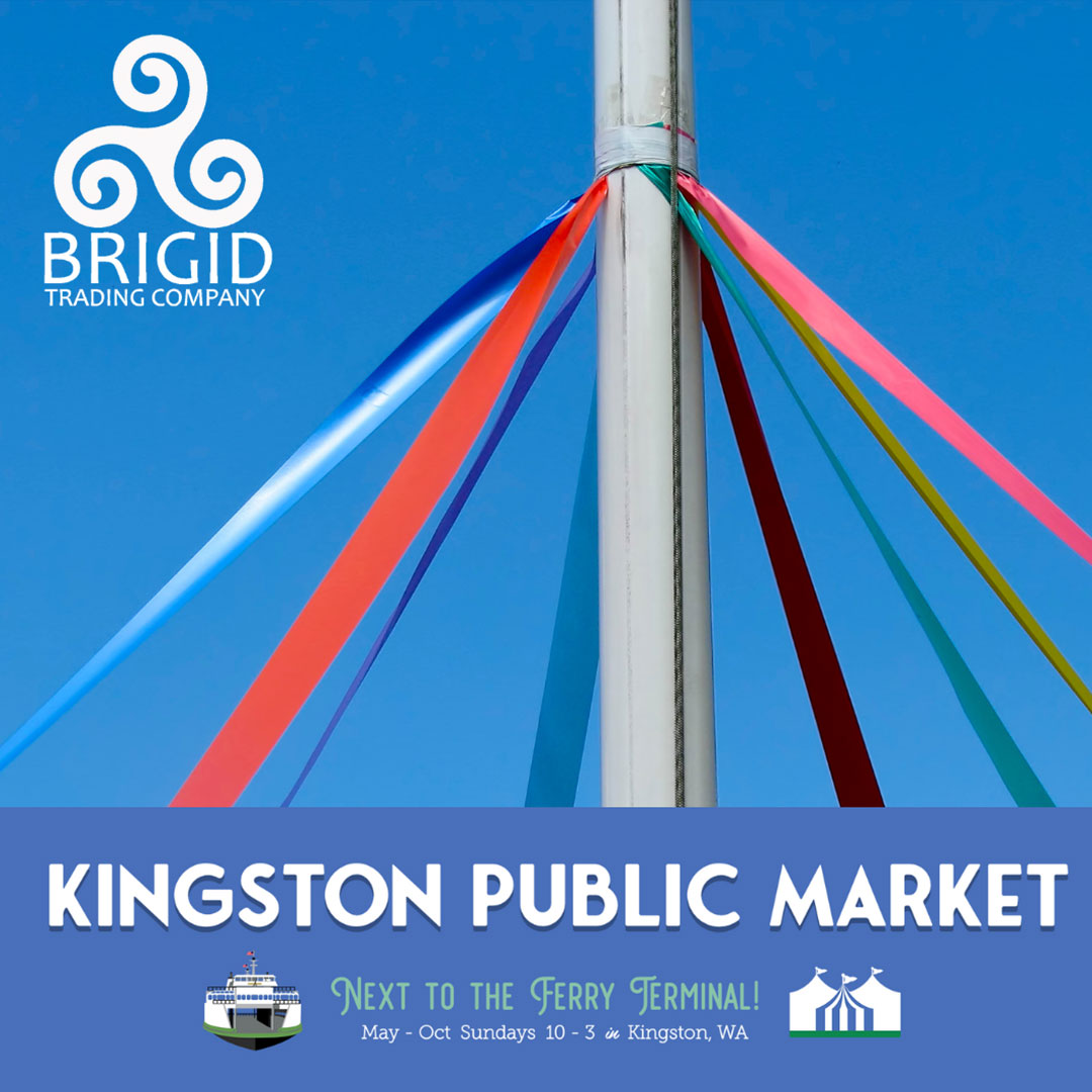 kingston public market poster with brigid trading company logo opening day may 5th 2024 next to the ferry terminal maypole day