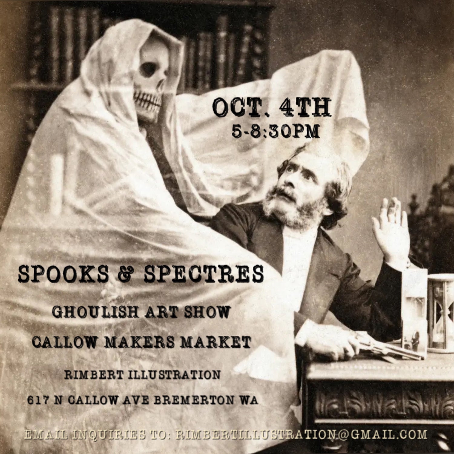 spooks and spectres art show and callow makers market flyer poster art bremerton washington vending event by brigid trading company llc