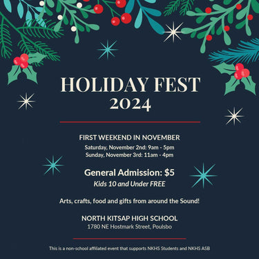 holiday fest 2024 poster poulsbo north kitsap high school fundraiser and shopping event gift giving christmas holidays