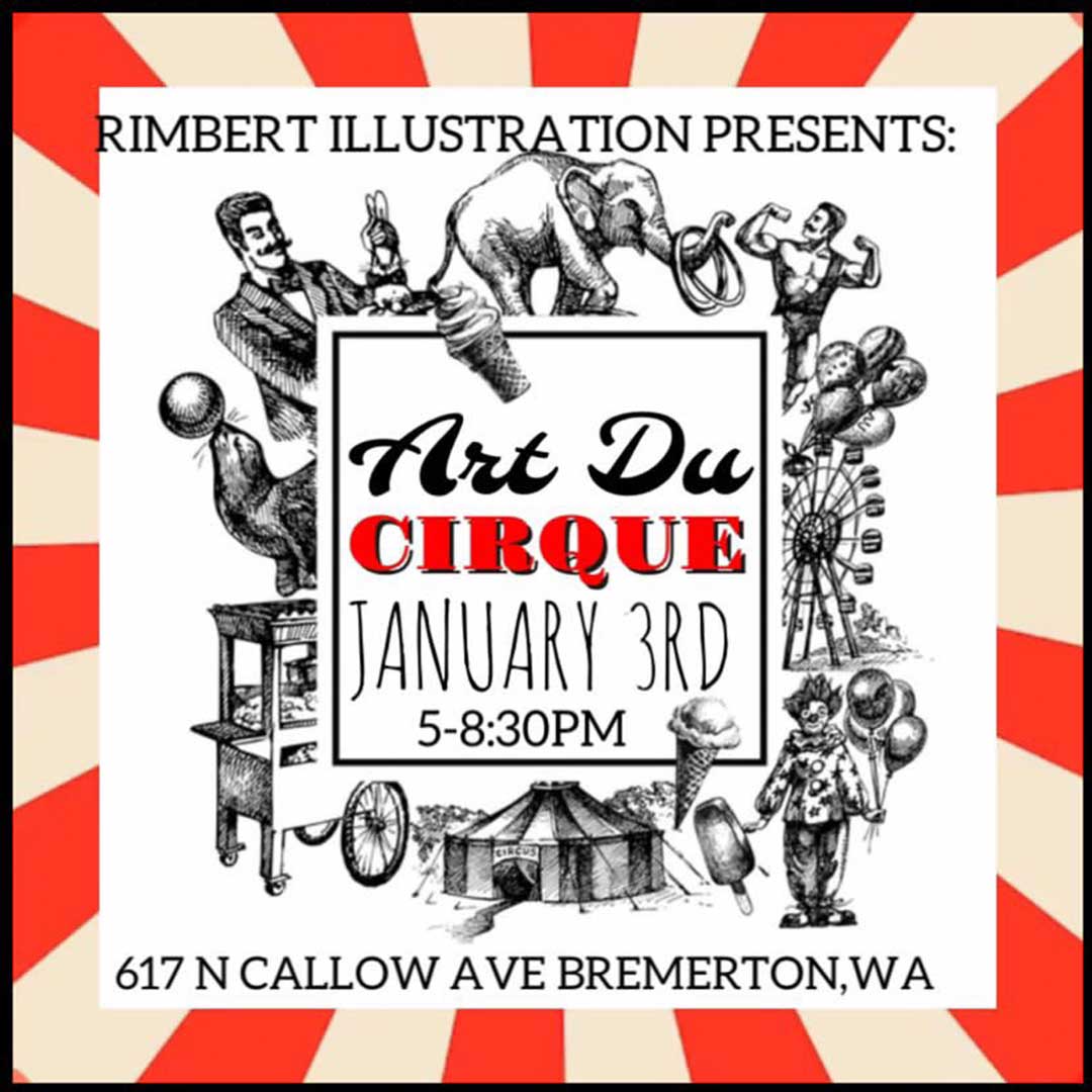 rimbert illustration poster rewind group art show in bremerton washington kitsap county vending event