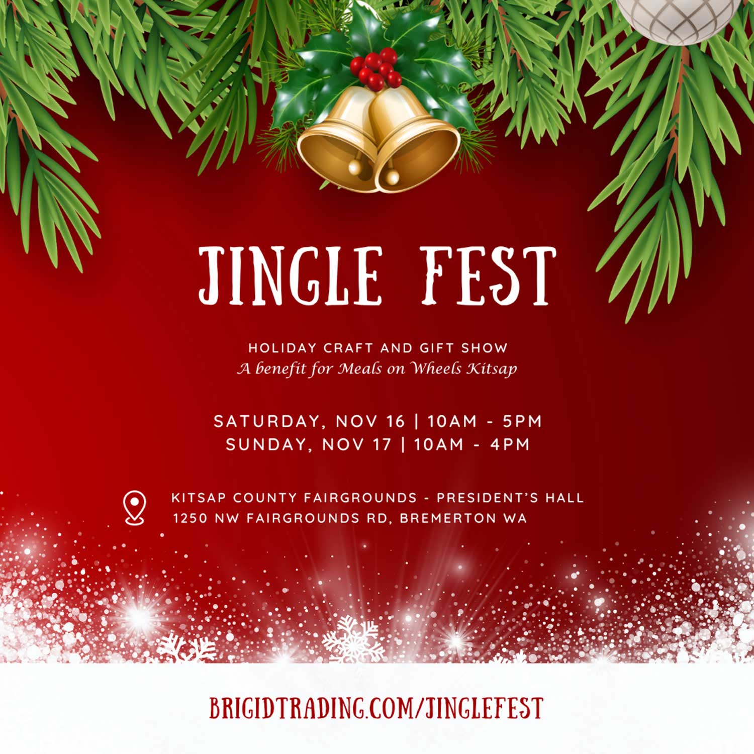 jingle fest 2024 poster by brigid trading company llc kitsap fairgrounds presidents hall 1250 fairgrounds road bremerton washington kitsap county vendor holiday markets a benefit for kitsap meals on wheels kitsap washington state