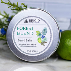 forest blend beard balm all-natural and scented with pure essential oils beard care for him male man facial care for beards beardos balsam fir pine lime citrus rainforest pacific northwest washington state handmade by brigid trading company llc