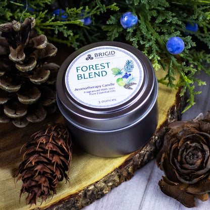 forest blend aromatherapy candle by brigid trading company llc kitsap county washington state 3 ounce small candle travel tin closed