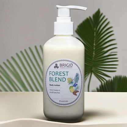 forest blend pine balsam juniper berry lime body lotion by brigid trading company hand made in small batches kitsap county, washington united states ireland celtic natural body care with fresh ingredients organic cruelty free