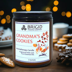 grandmas cookies premium aromatherapy grade essential oil candle candles by brigid trading company washington state united states ireland seven ounces kitsap therapy therapeutic benefits natural health clove orange cinnamon nutmeg