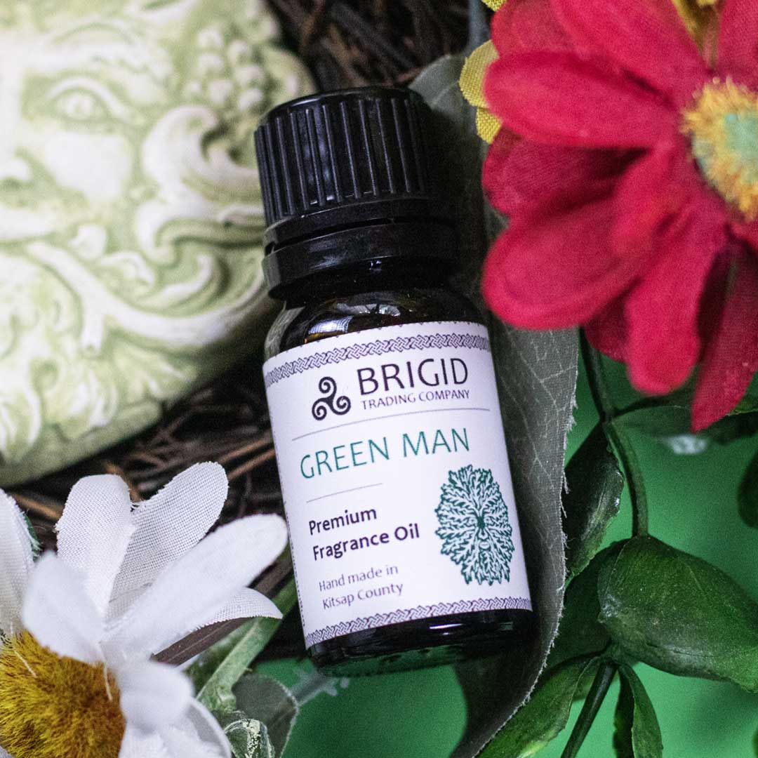 green man scent fragrance essential oil blend hand made in kitsap county washington by brigid trading company llc spring celtic irish celebration pagan catholic mythology scotland england britain made in kitsap county washington state usa