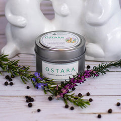 ostara celtic wheel of the year soy wax candle made with heather rosemary black pepper for Ēastre Āsteron Ôstara Ēostre easter season gifts for her him them perfect present for rabbit fans eggs easter egg hunt candle clean scent handmade by brigid trading company llc washington state sustainable usa united states of america