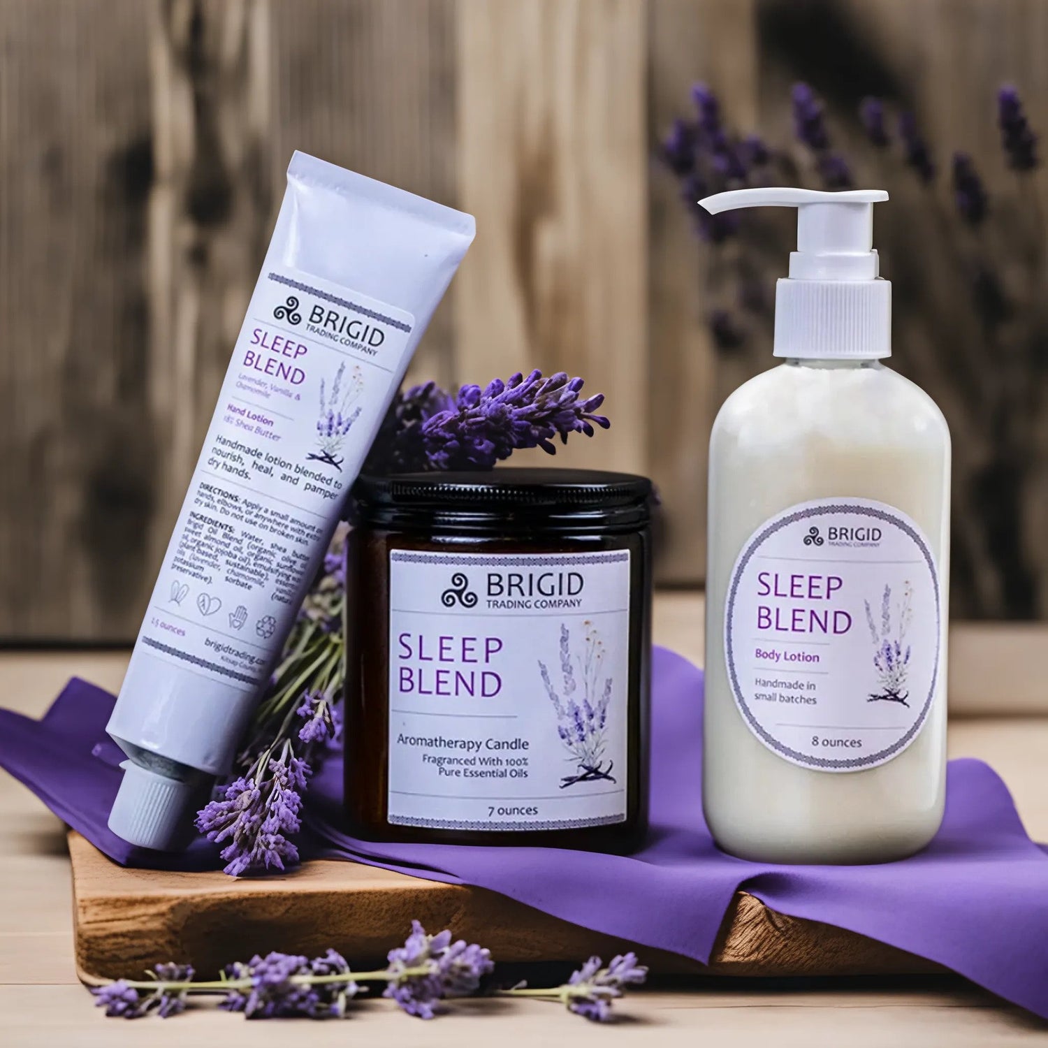 sleep blend premium aromatherapy grade essential oil lotion body lotion hand lotion candle candles by brigid trading company washington state united states ireland seven ounces kitsap therapy therapeutic benefits natural health lavender chamomile vanilla sleepytime